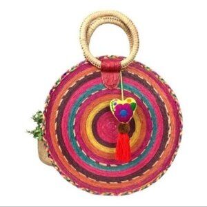 Colorful Straw Woven Round Beach Tote